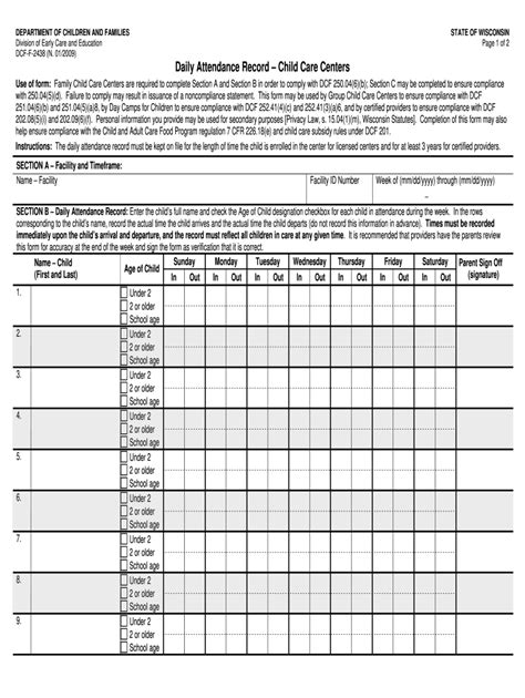 dcf forms for child care